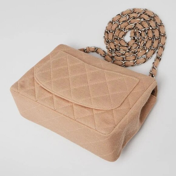 Chanel Beige Quilted Canvas Classic Square Mini Flap Bag - Picture 3 of 12